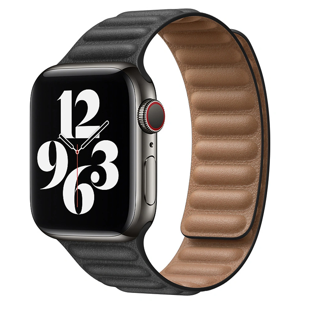 Ремешок кожаный New Apple Watch 42/44 мм на магнитной застежке черный